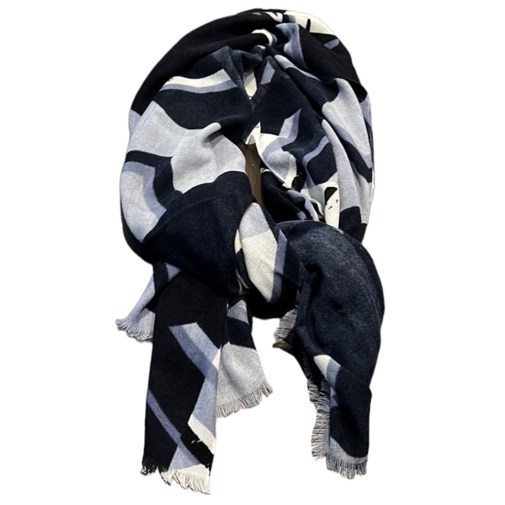 Blue/White Printed Scarf, 100% Acrylic